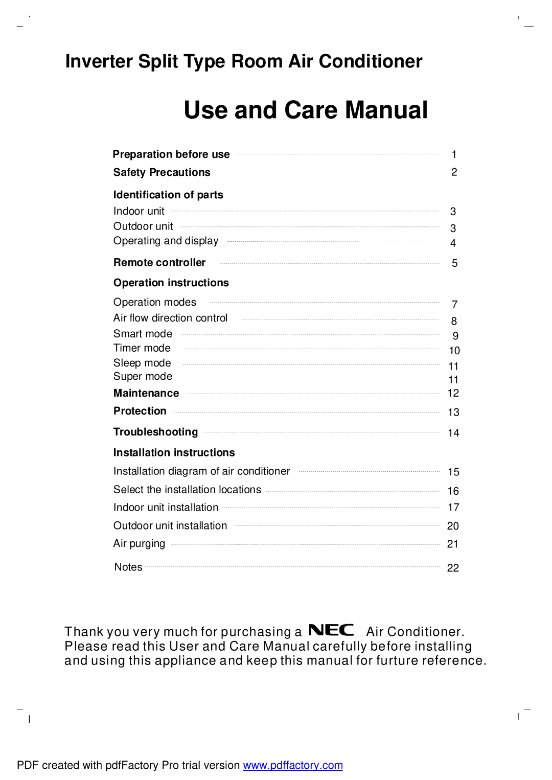 NEC RIH-6867 user manual Use and Care Manual 