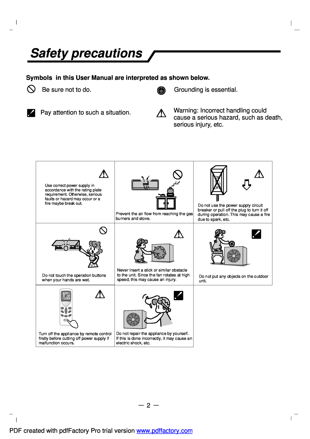 NEC RIH-6867 user manual Safety precautions, Be sure not to do, Grounding is essential, Pay attention to such a situation 