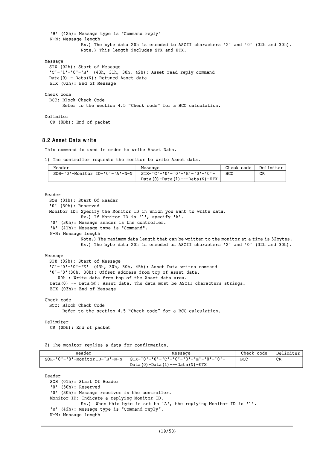 NEC RS-232C user manual Asset Data write 