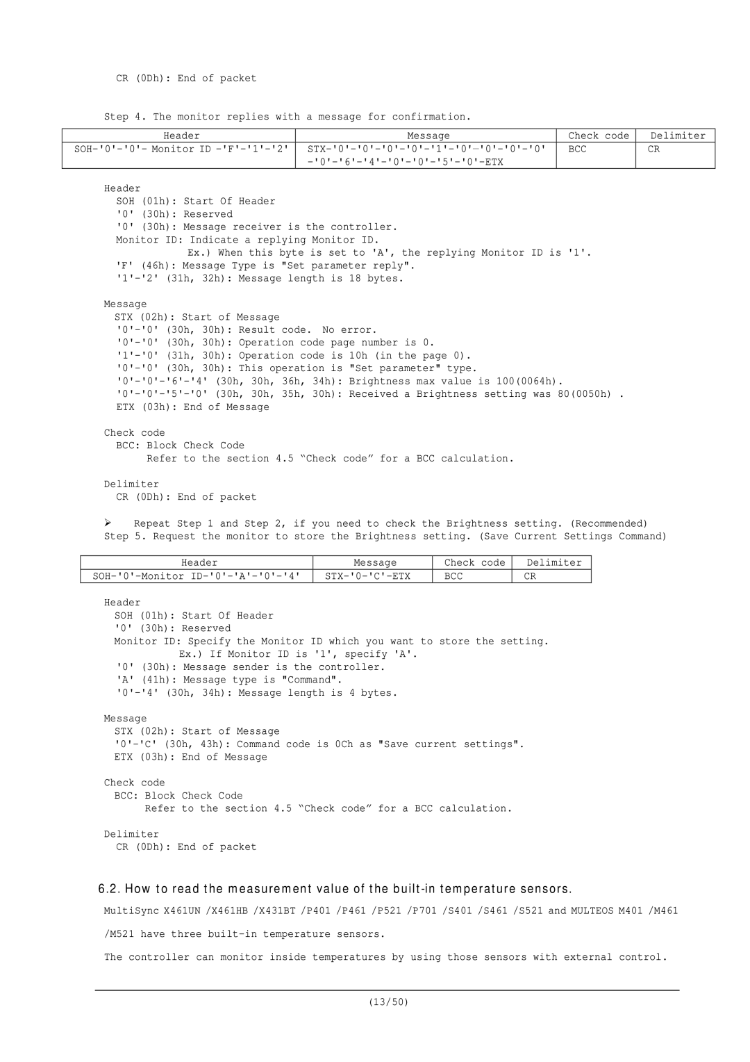 NEC RS-232C user manual Message Check code Delimiter 