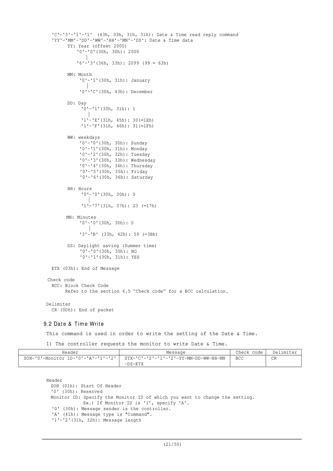 NEC RS-232C user manual Date & Time Write 