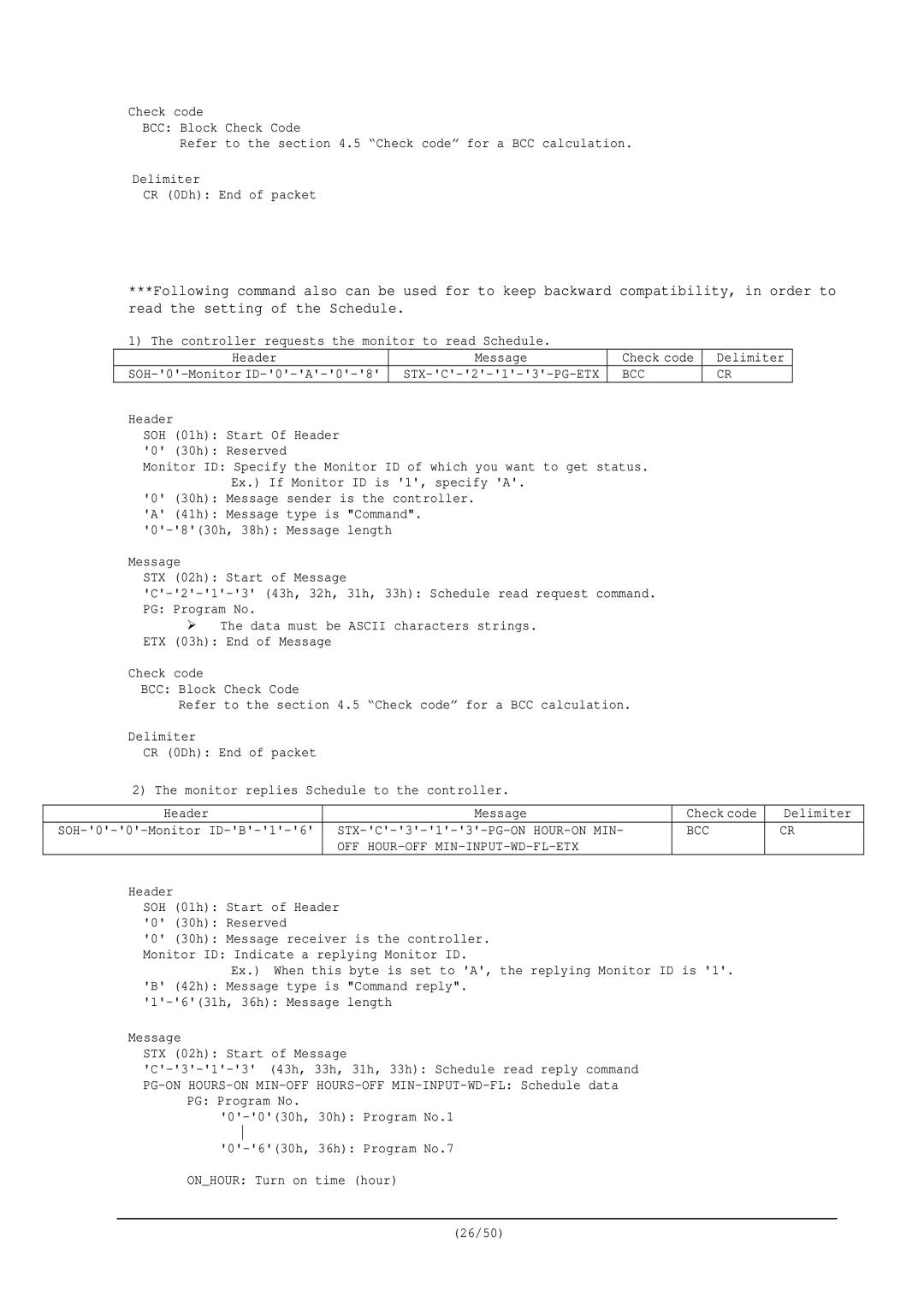 NEC RS-232C user manual Bcc Off Hour-Off Min-Input-Wd-Fl-Etx 