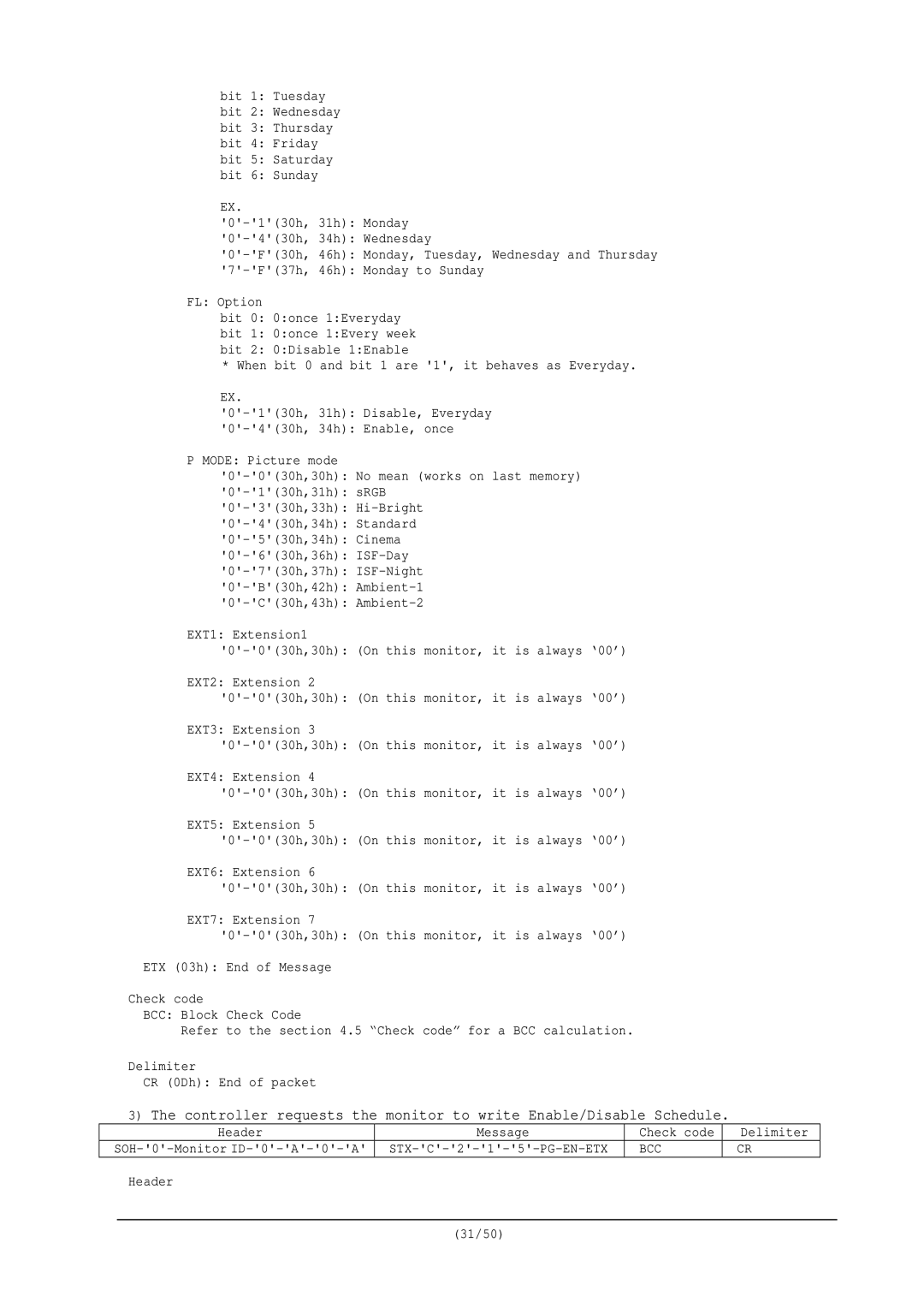 NEC RS-232C user manual Header 31/50 