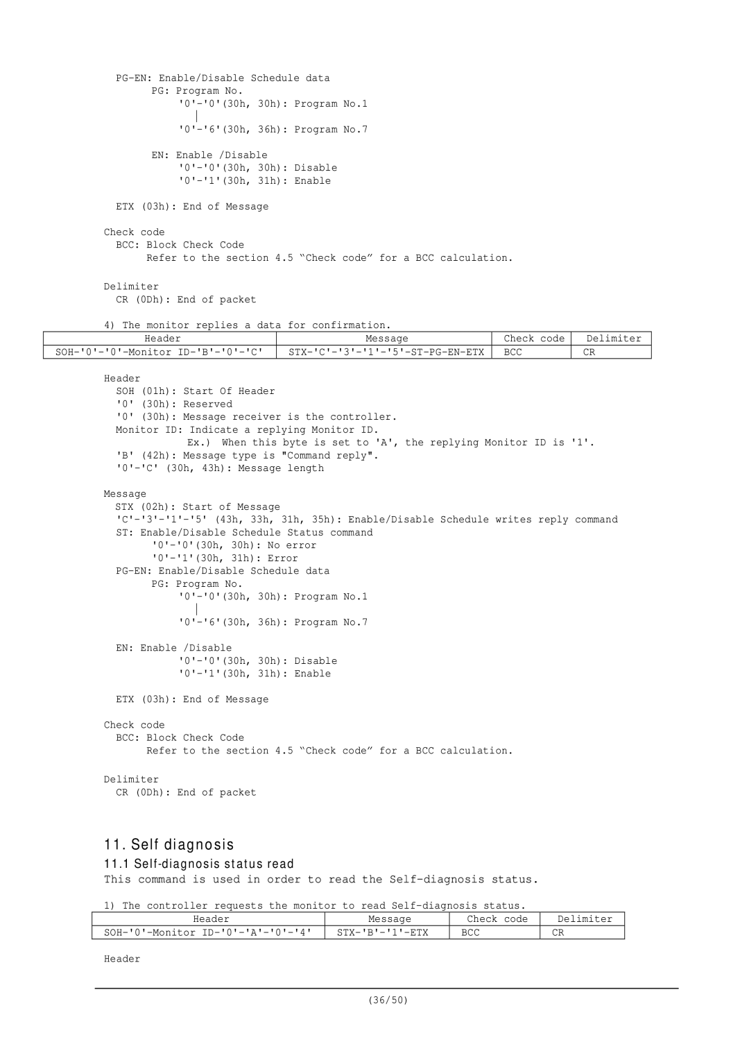 NEC RS-232C user manual Self diagnosis, Self-diagnosis status read 