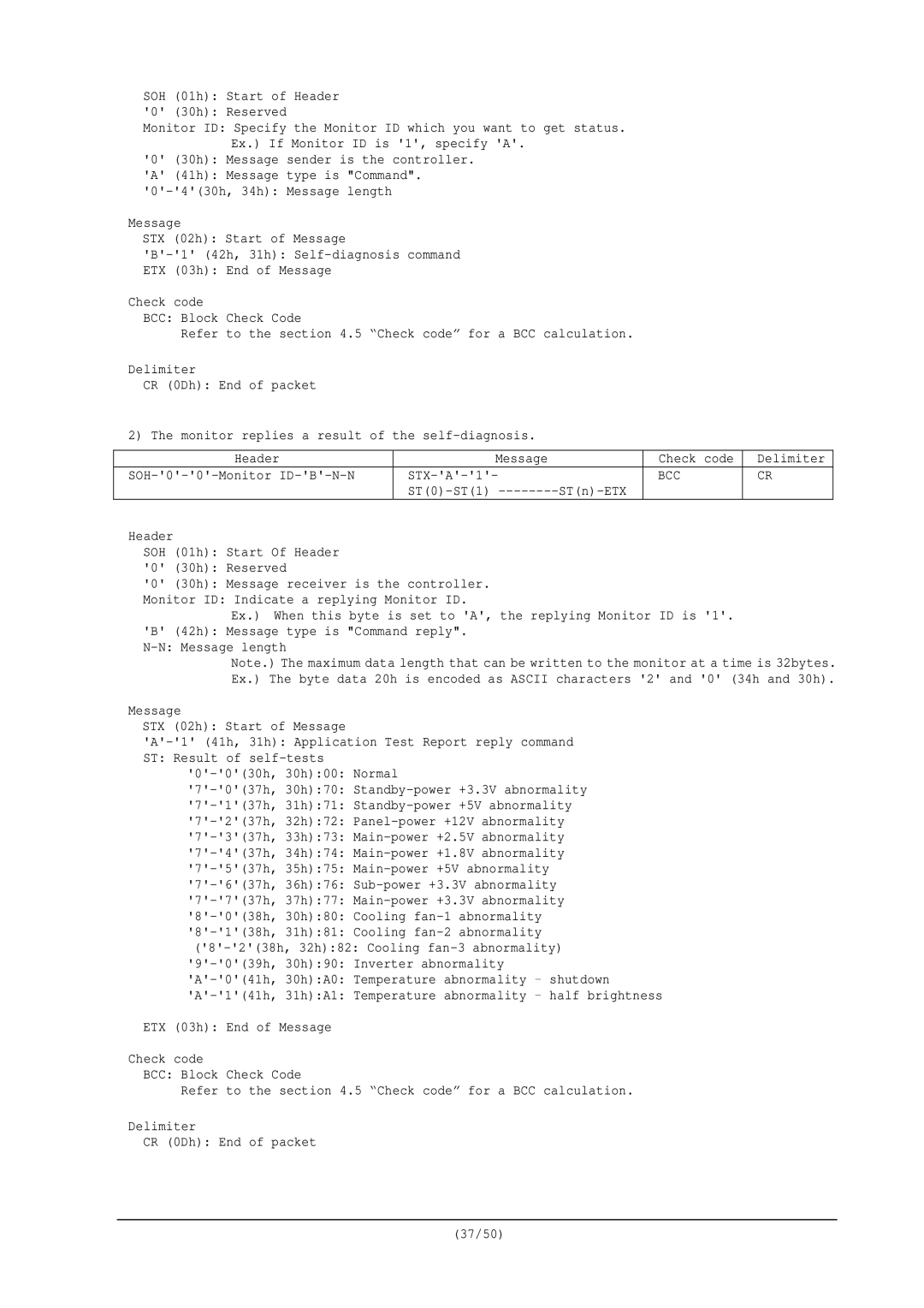 NEC RS-232C user manual ST Result of self-tests 0-030h, 30h00 Normal 