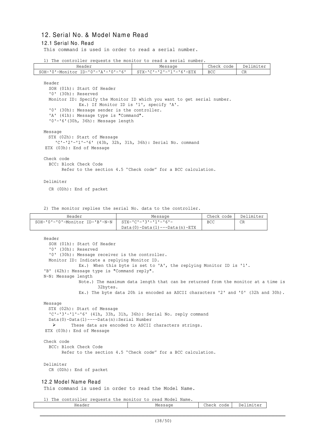 NEC RS-232C user manual Serial No. & Model Name Read, Serial No. Read 