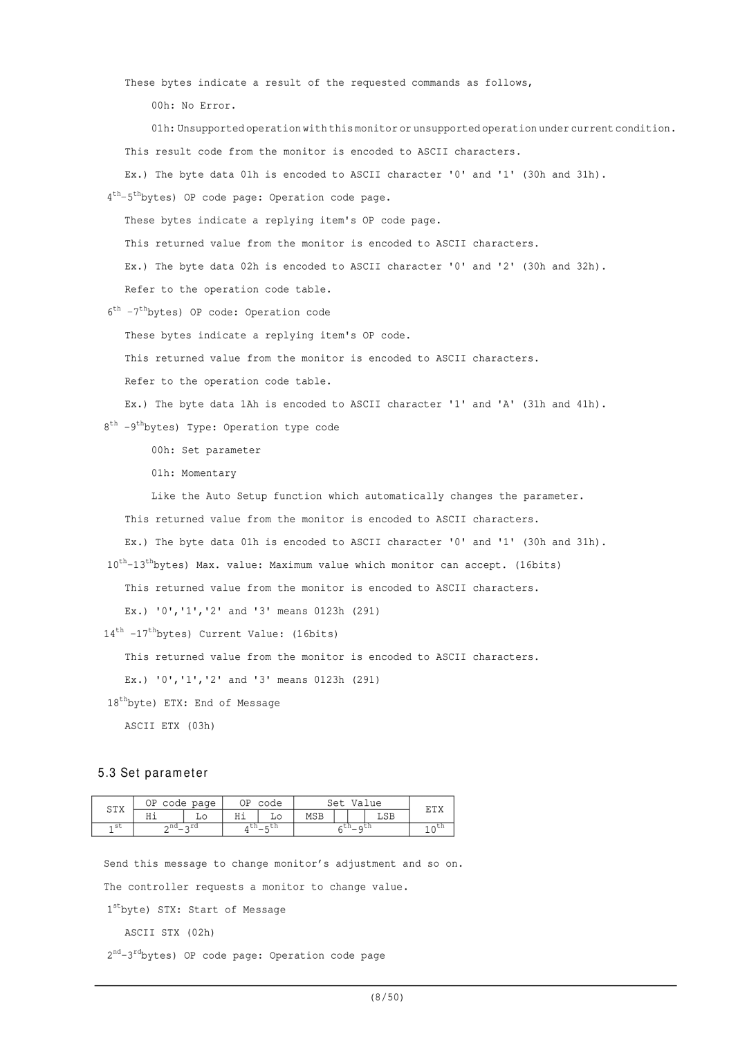 NEC RS-232C user manual Set parameter 