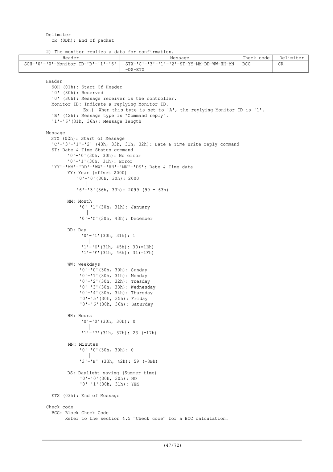 NEC RS-232C manual Check code Delimiter 