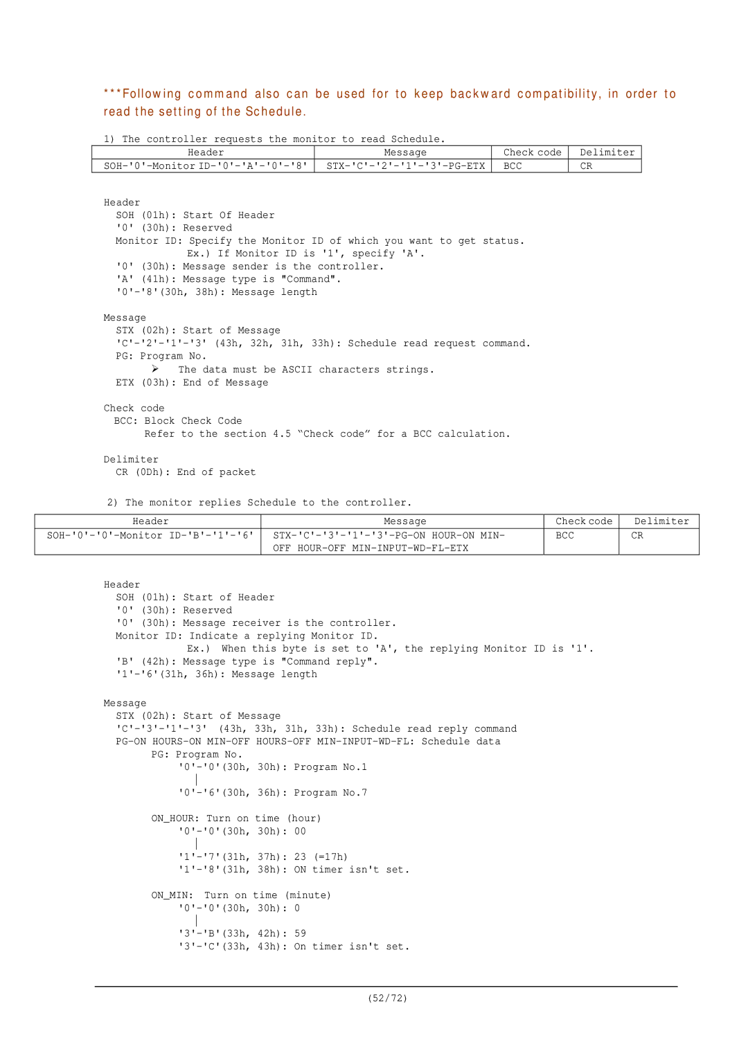 NEC RS-232C manual Bcc Off Hour-Off Min-Input-Wd-Fl-Etx 