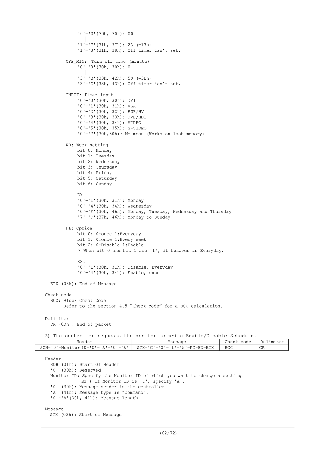 NEC RS-232C manual 030h, 30h 731h, 37h 23 =17h 831h, 38h Off timer isnt set 