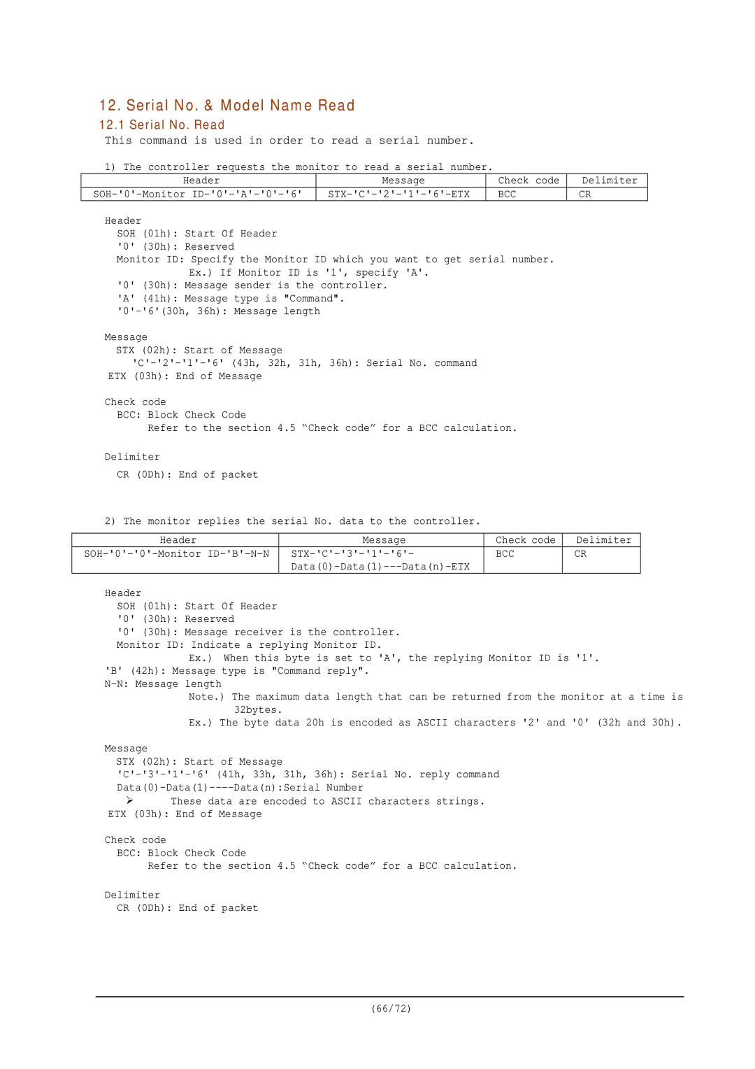 NEC RS-232C manual Serial No. & Model Name Read, Serial No. Read 