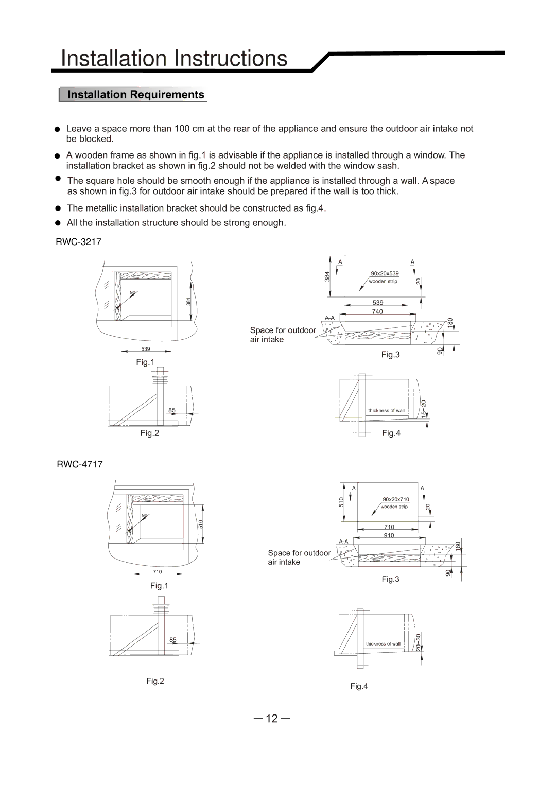 NEC RWC-4717, RWC-3217 user manual Installation Requirements 