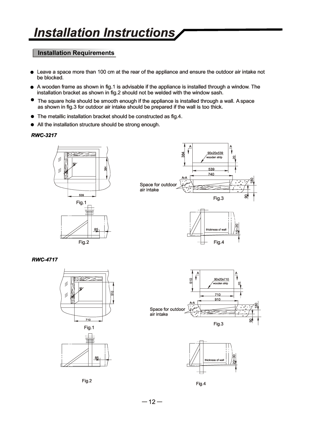 NEC RWC-4717 user manual Installation Instructions, Installation Requirements, RWC-3217 