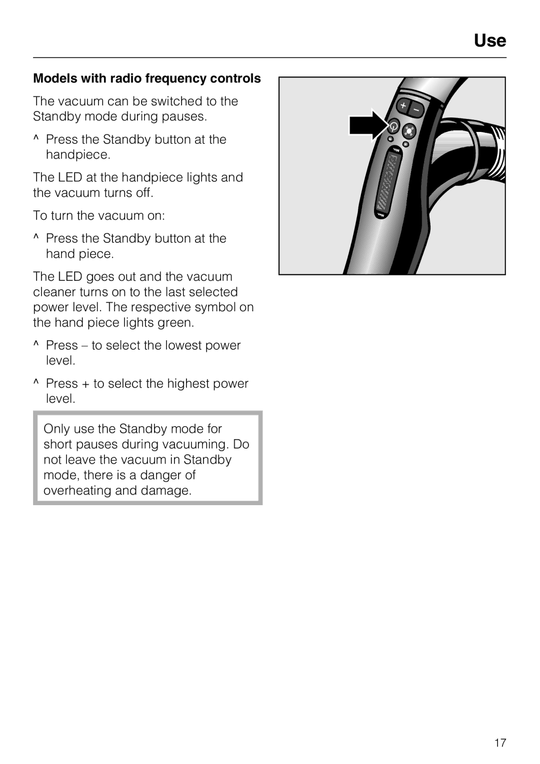 NEC S 5000 operating instructions Models with radio frequency controls 