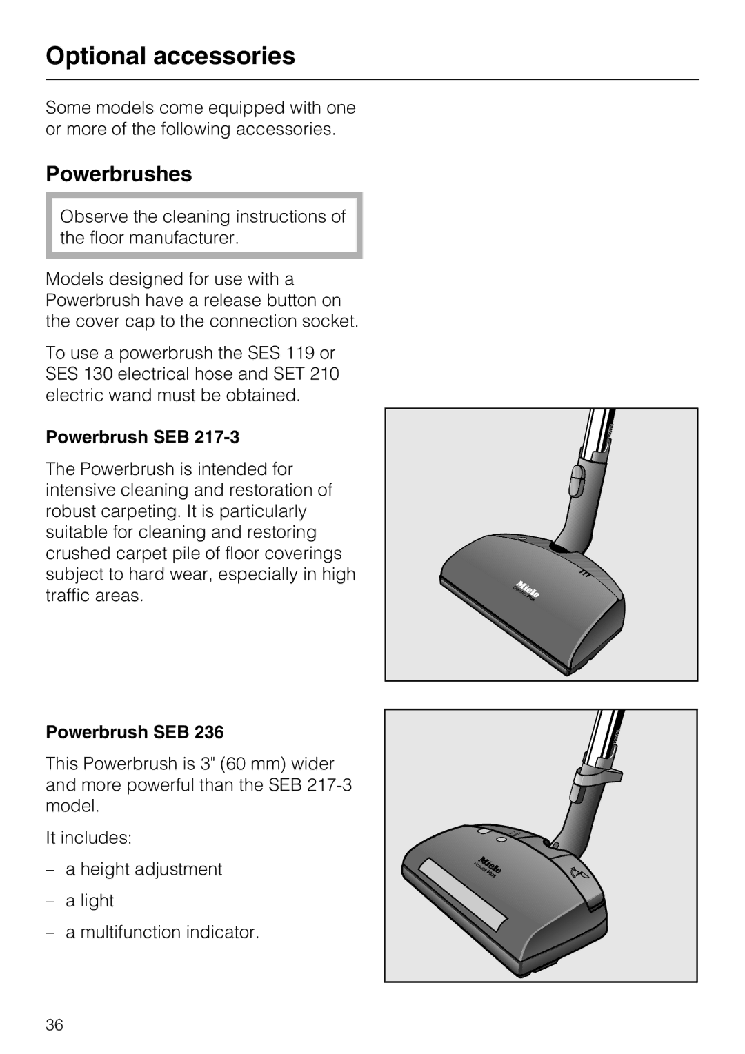 NEC S 5000 operating instructions Optional accessories, Powerbrushes, Powerbrush SEB 