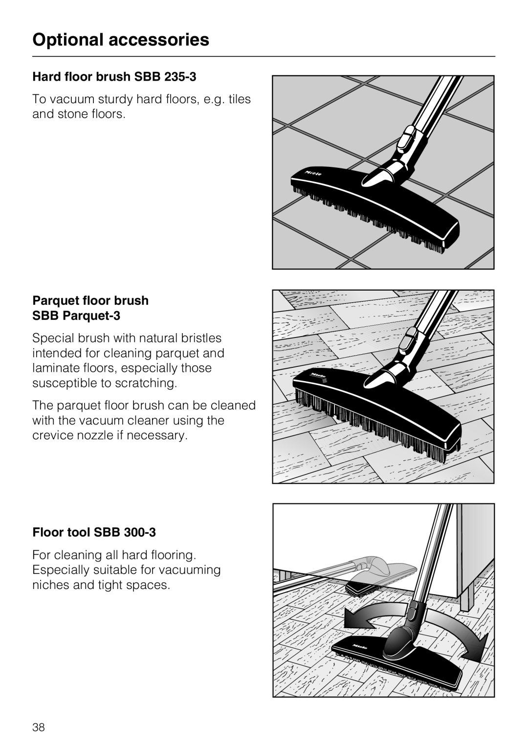 NEC S 5000 operating instructions Hard floor brush SBB, Parquet floor brush SBB Parquet-3, Floor tool SBB 