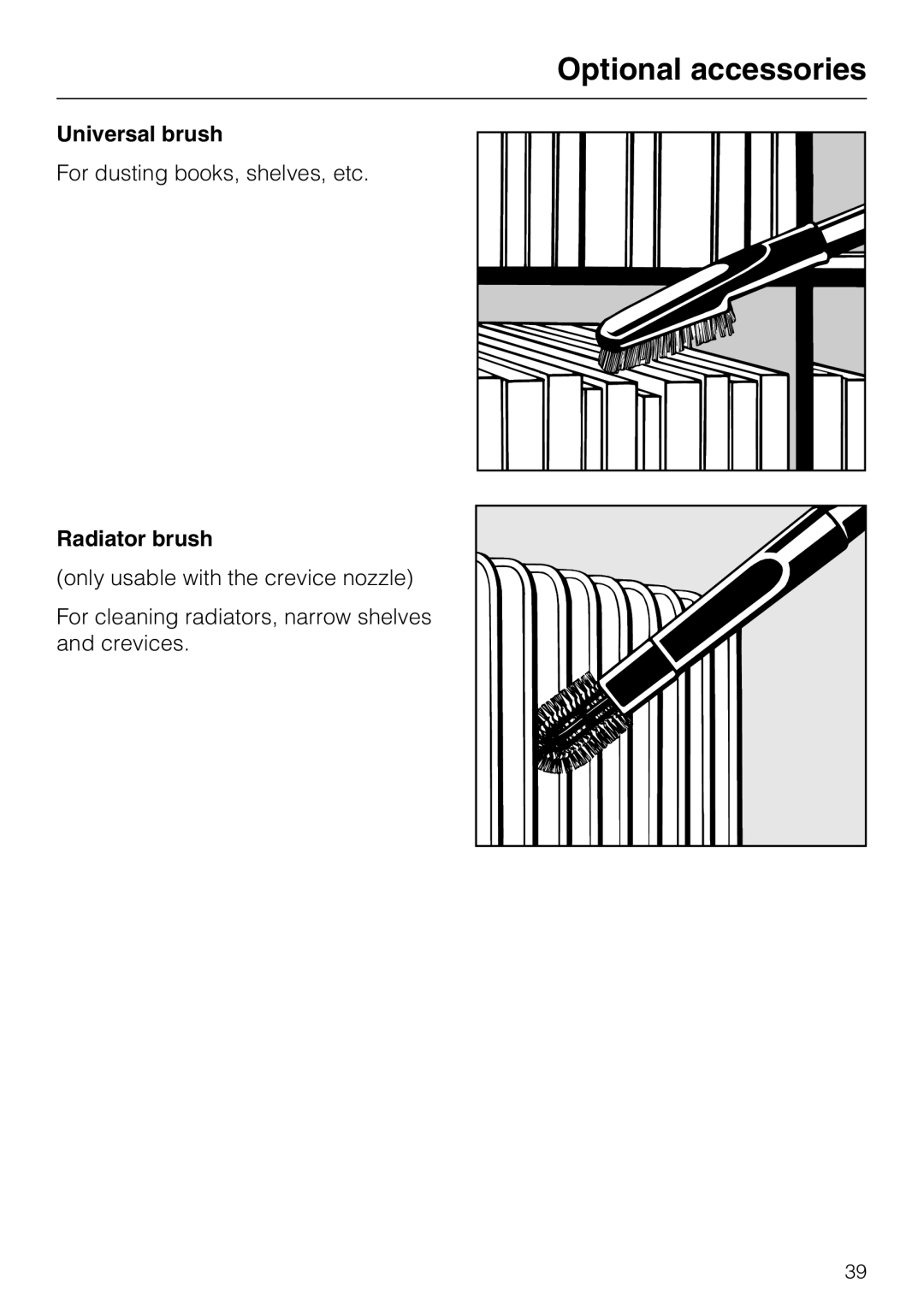 NEC S 5000 operating instructions Universal brush, Radiator brush 