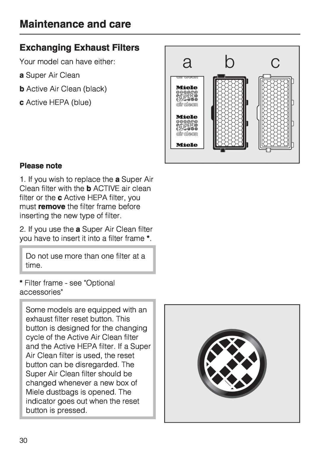 NEC S 5000 operating instructions Exchanging Exhaust Filters, Maintenance and care, Please note 