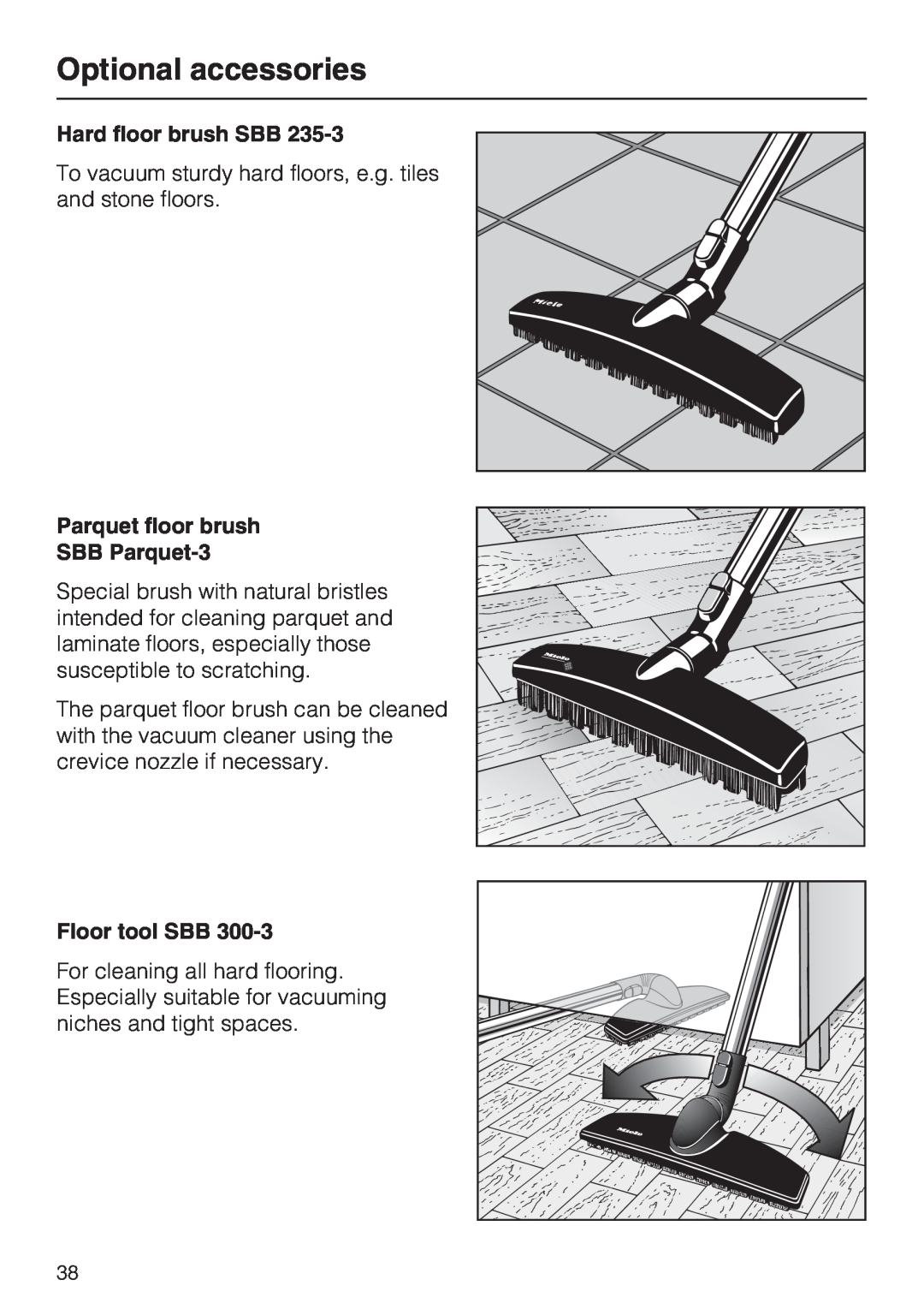 NEC S 5000 Optional accessories, Hard floor brush SBB, Parquet floor brush SBB Parquet-3, Floor tool SBB 