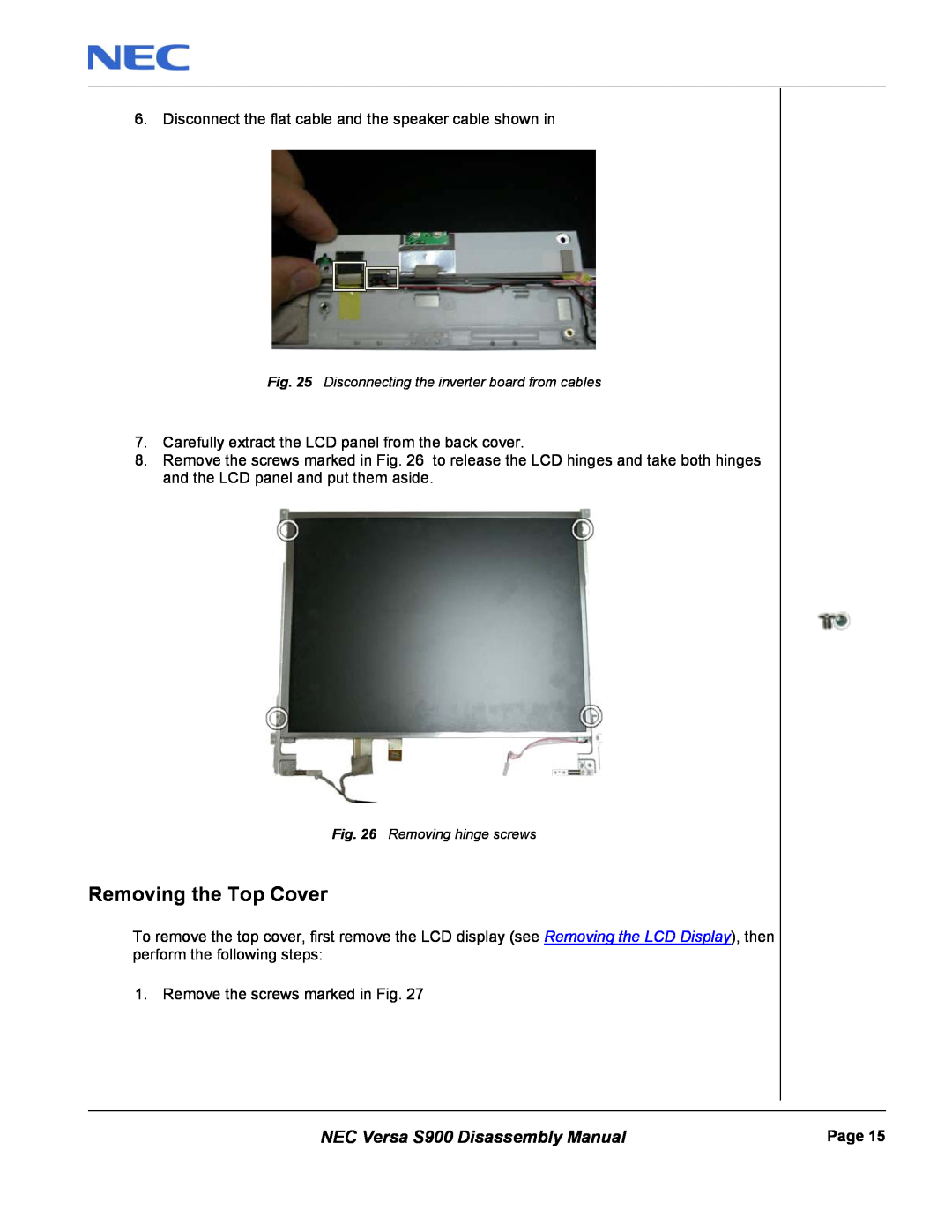 NEC manual Removing the Top Cover, NEC Versa S900 Disassembly Manual 