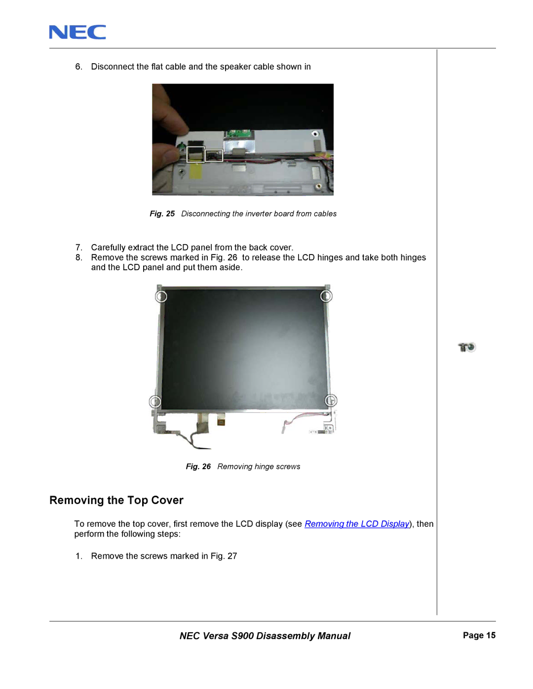 NEC S900 manual Removing the Top Cover, Disconnecting the inverter board from cables 