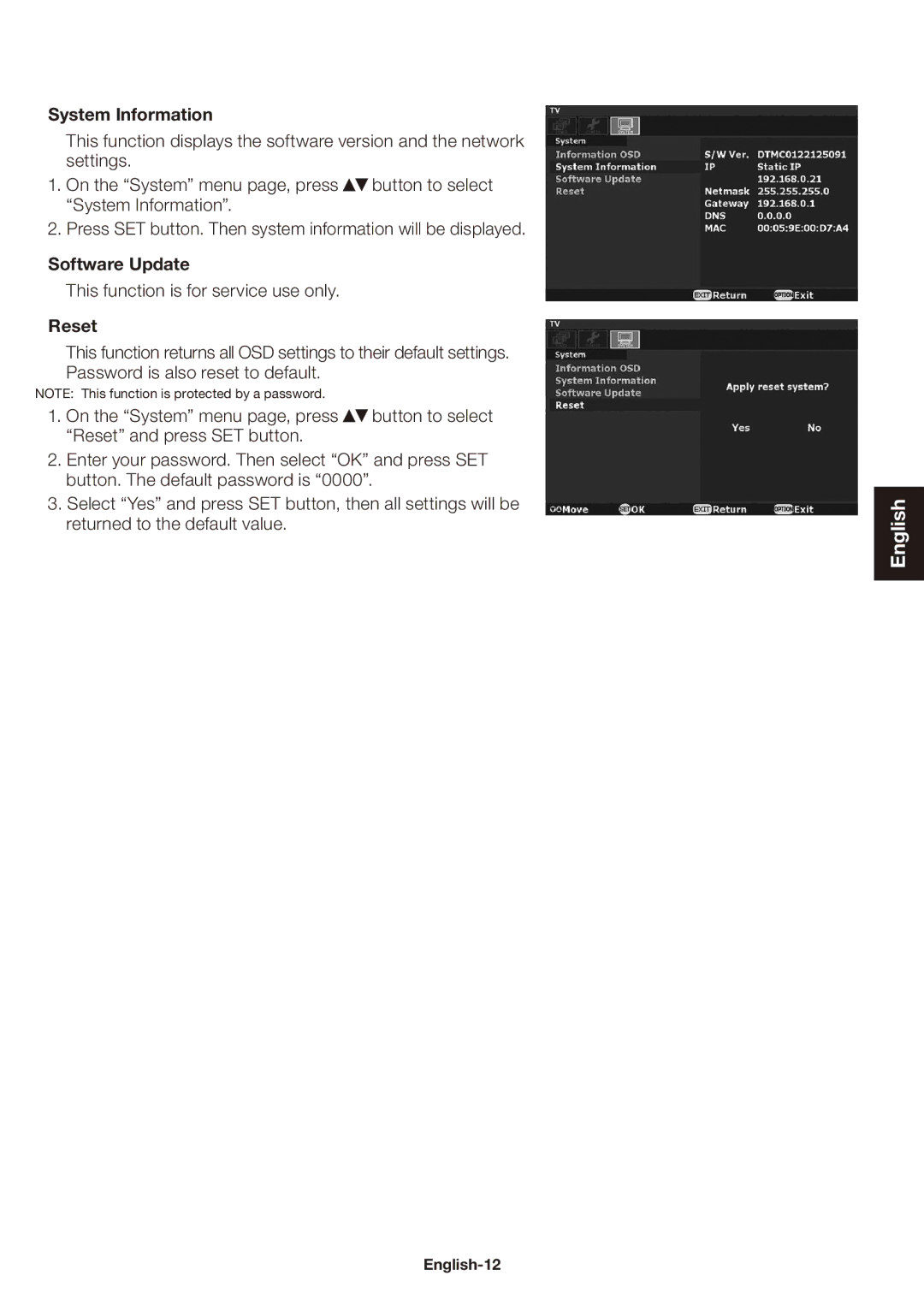 NEC SB-03TM user manual System Information, Software Update, Reset 