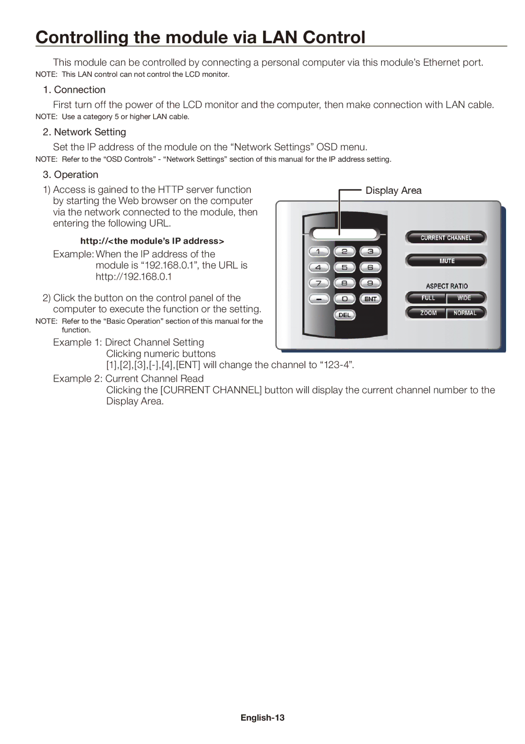 NEC SB-03TM user manual Controlling the module via LAN Control 