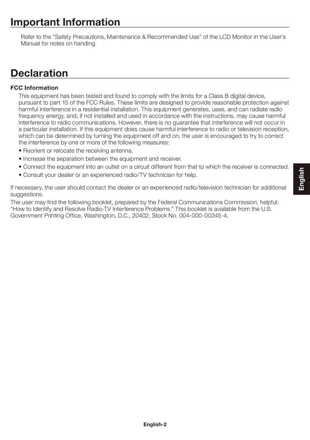 NEC SB-03TM user manual Important Information, Declaration, FCC Information 