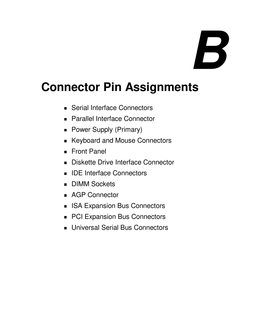 NEC SP B-Series manual Connector Pin Assignments 