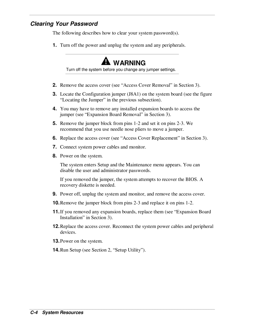 NEC SP B-Series manual Clearing Your Password 