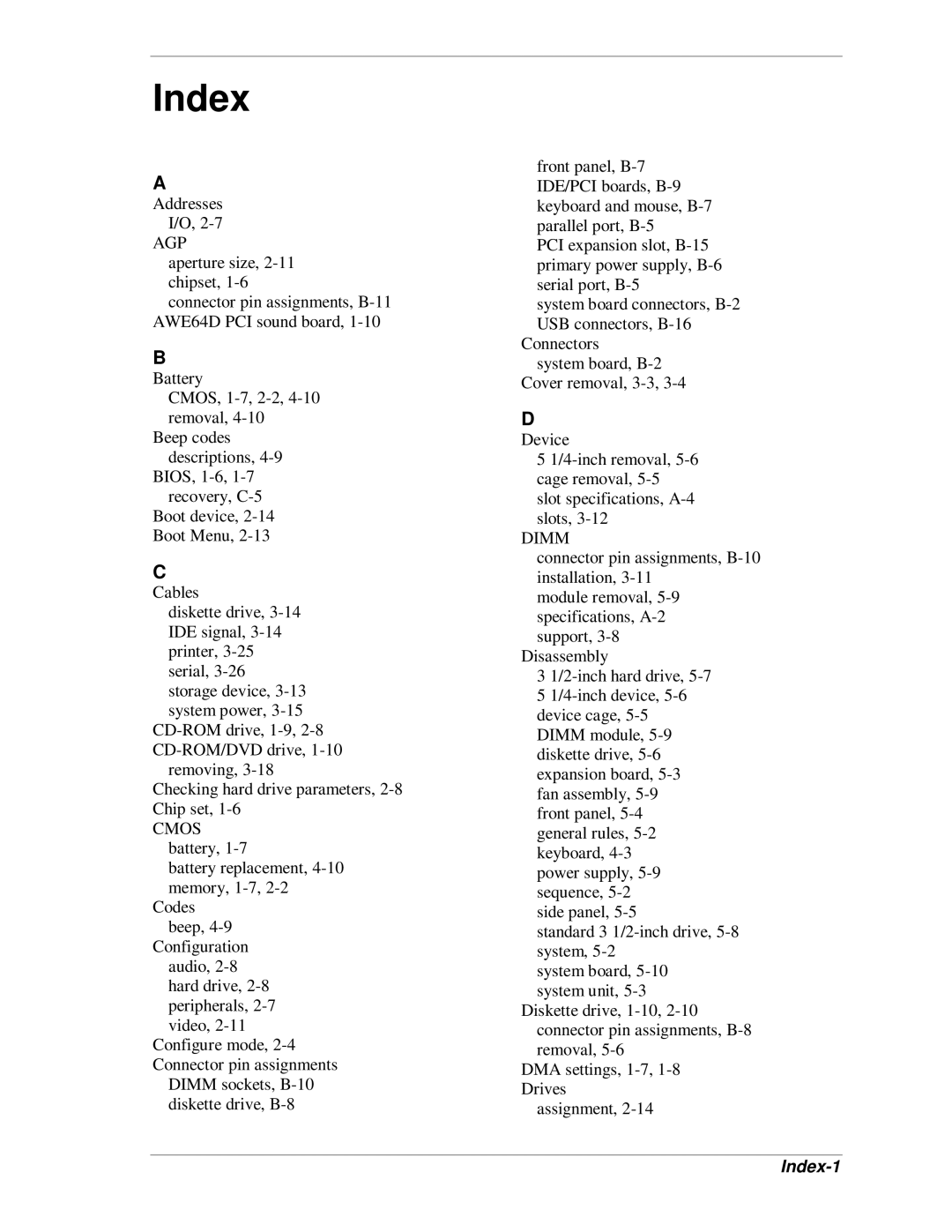 NEC SP B-Series manual Index-1 