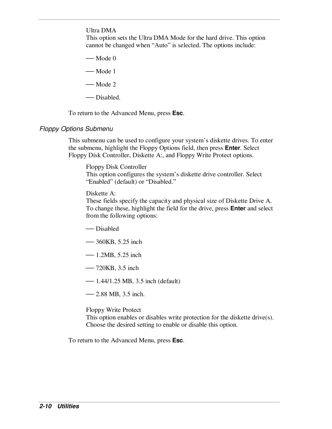 NEC SP B-Series manual Floppy Options Submenu 