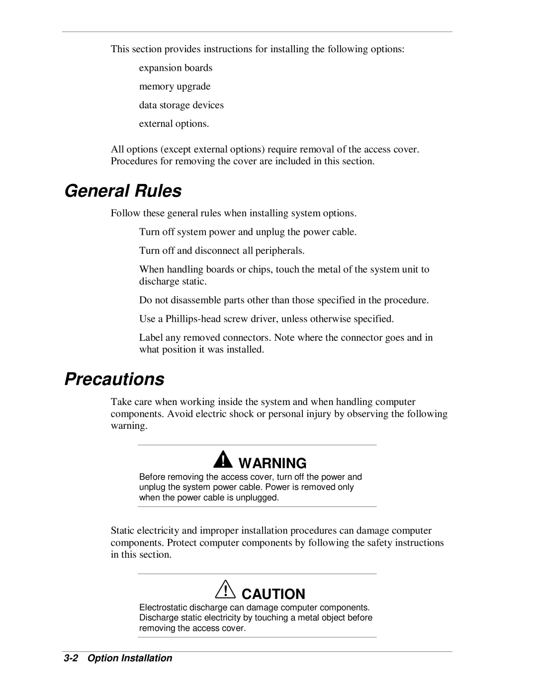 NEC SP B-Series manual General Rules, Precautions, Option Installation 