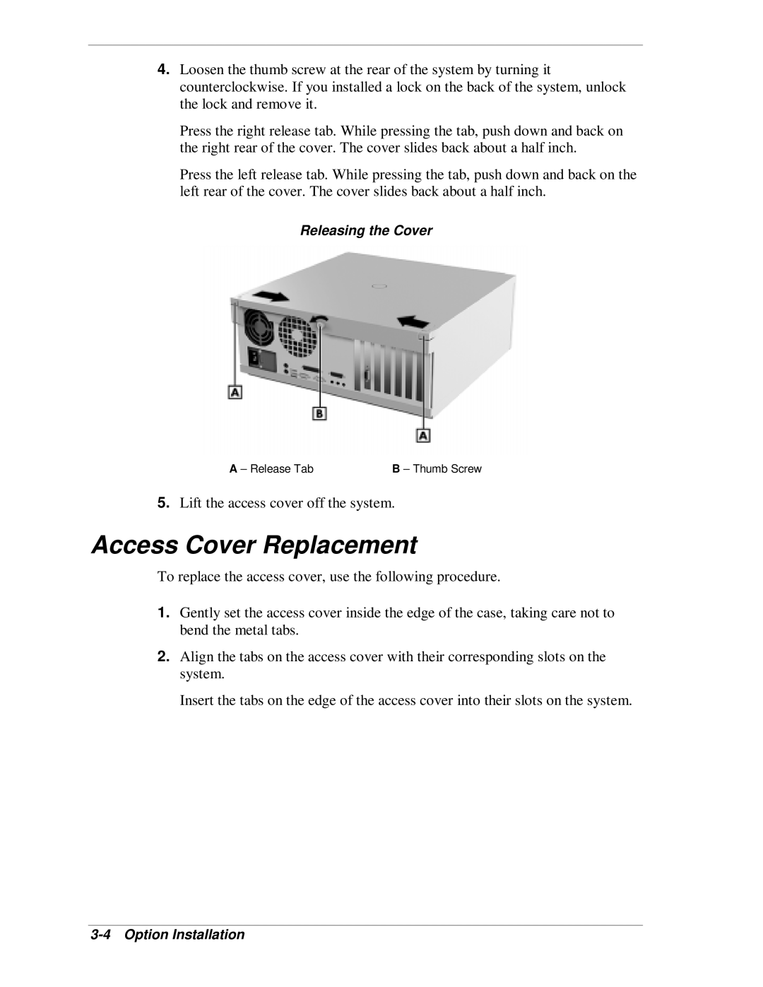 NEC SP B-Series manual Access Cover Replacement, Releasing the Cover, Release Tab 