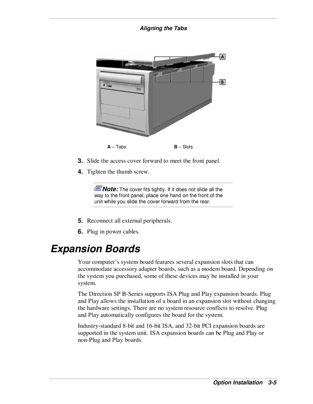 NEC SP B-Series manual Expansion Boards, Aligning the Tabs, Tabs Slots 