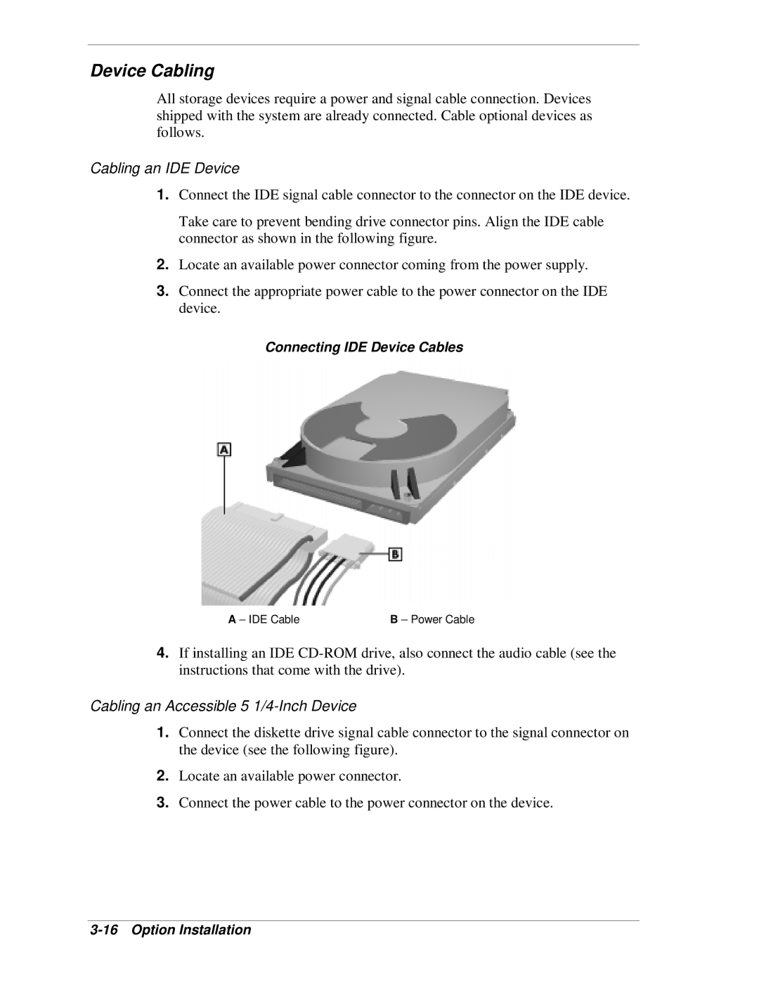 NEC SP B-Series manual Device Cabling, Cabling an IDE Device, Cabling an Accessible 5 1/4-Inch Device, IDE Cable 