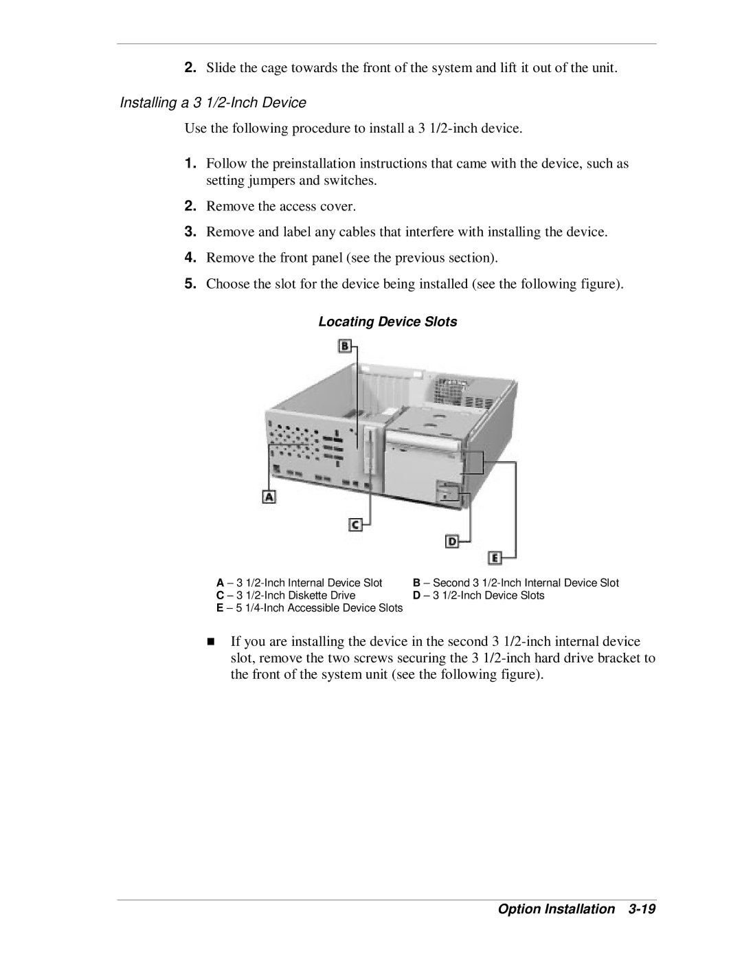 NEC SP B-Series manual Installing a 3 1/2-Inch Device, Locating Device Slots 