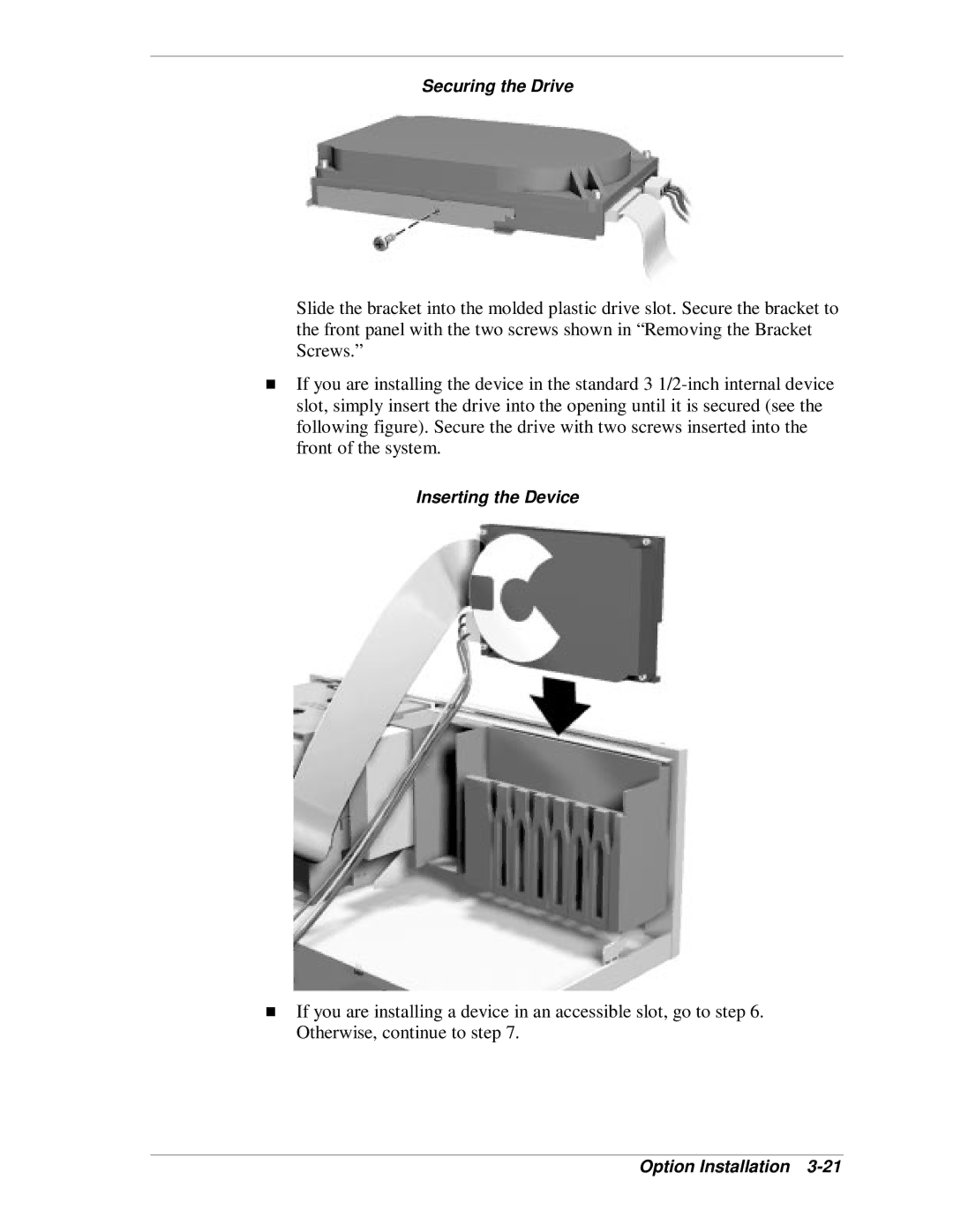 NEC SP B-Series manual Securing the Drive, Inserting the Device 