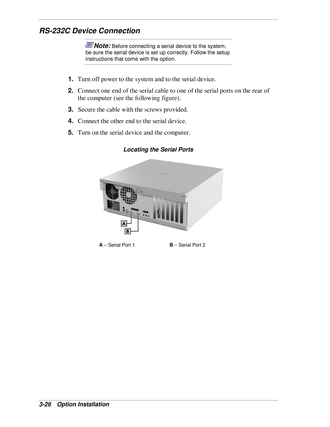 NEC SP B-Series manual RS-232C Device Connection, Locating the Serial Ports 