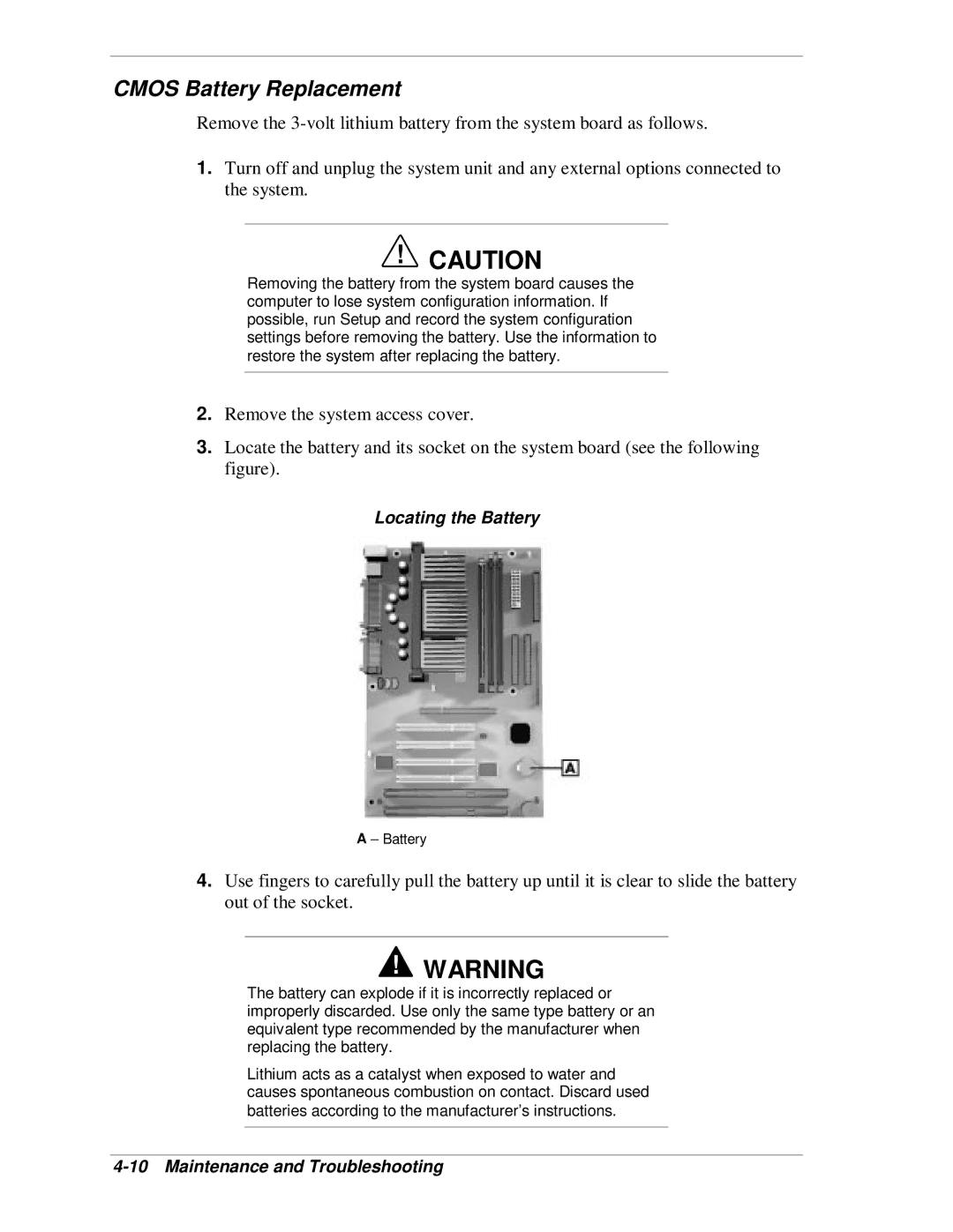 NEC SP B-Series manual Cmos Battery Replacement, Locating the Battery 