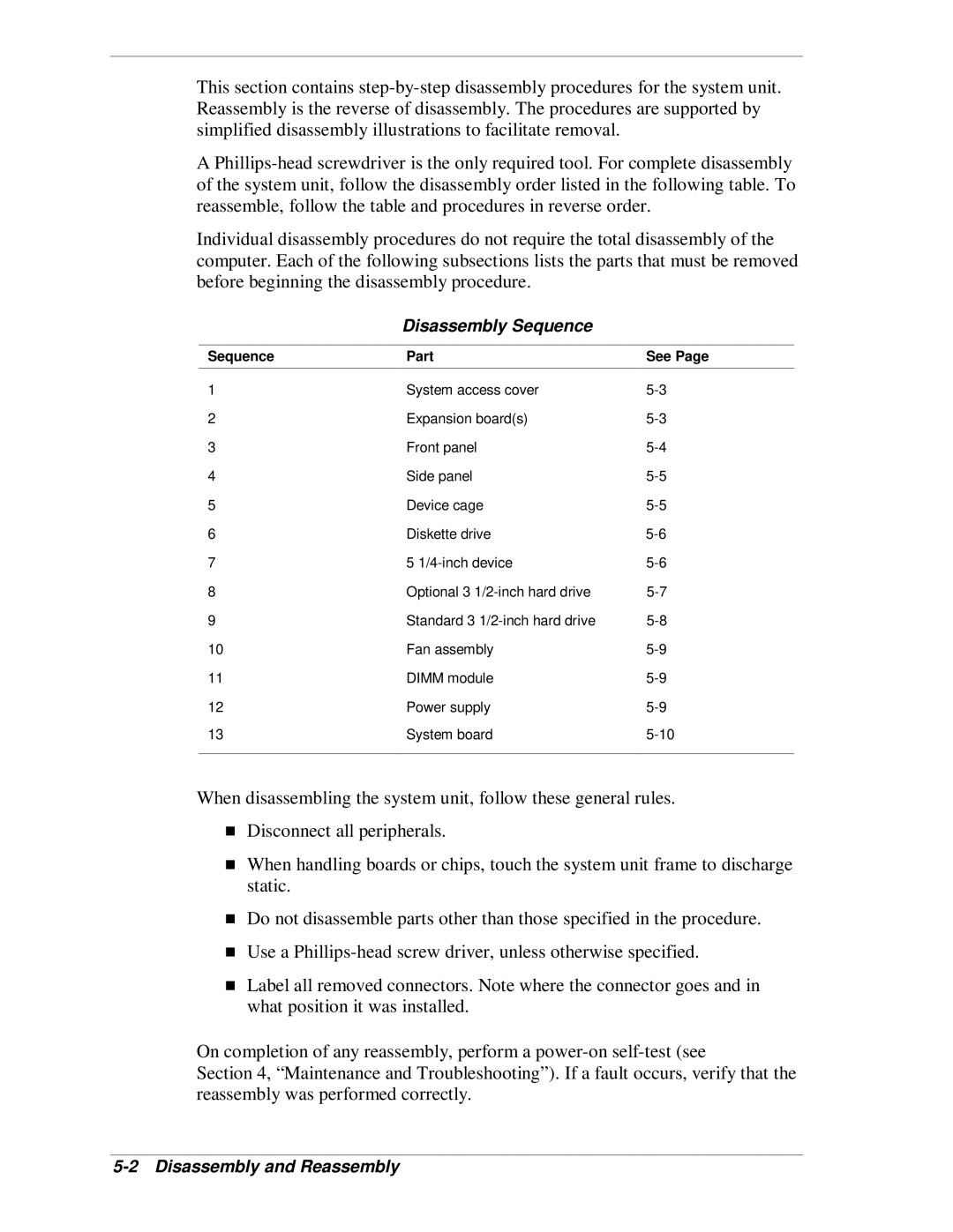 NEC SP B-Series manual Disassembly Sequence, Disassembly and Reassembly, Sequence Part See 