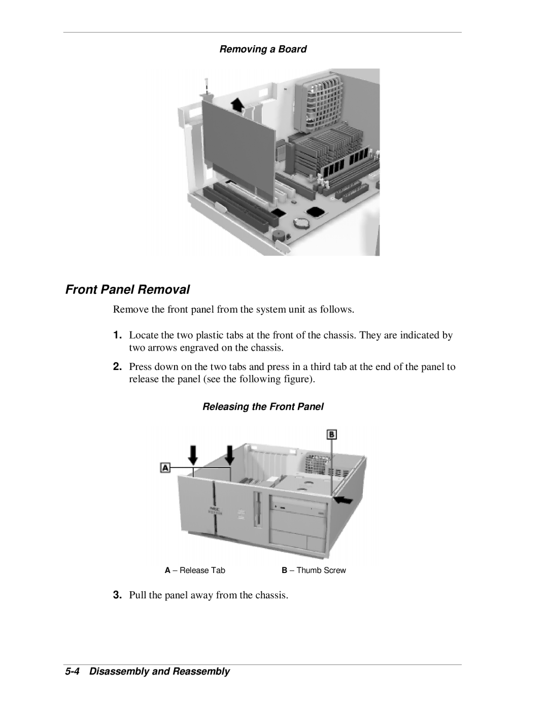 NEC SP B-Series manual Front Panel Removal, Removing a Board 