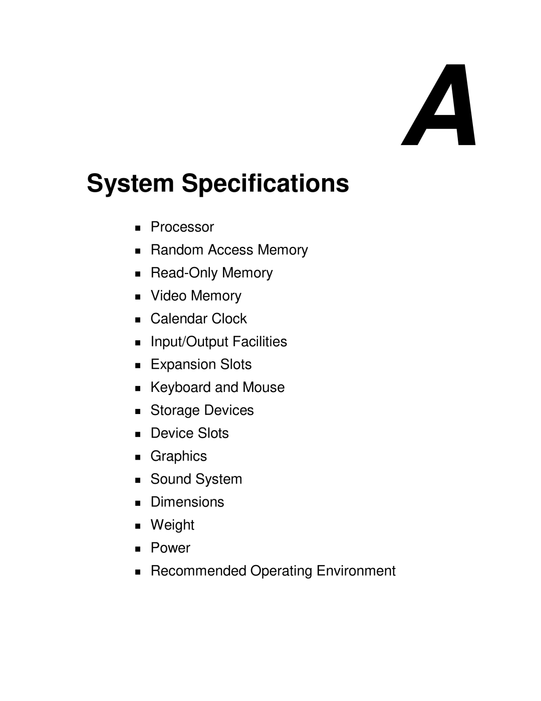 NEC SP B-Series manual System Specifications 