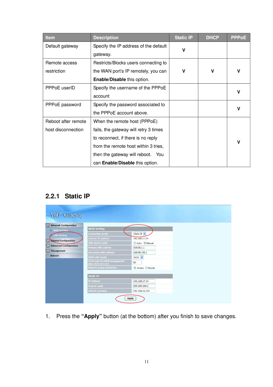 NEC SP5008A user manual Static IP, Enable/Disable this option 