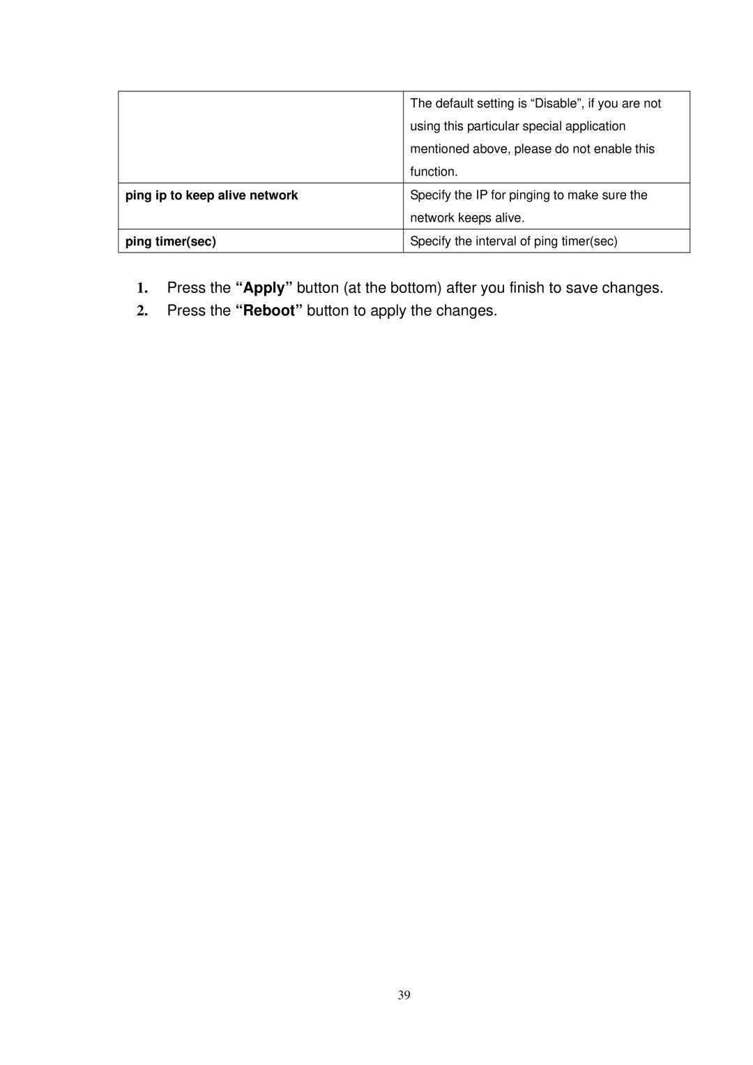 NEC SP5008A user manual Ping ip to keep alive network Ping timersec 