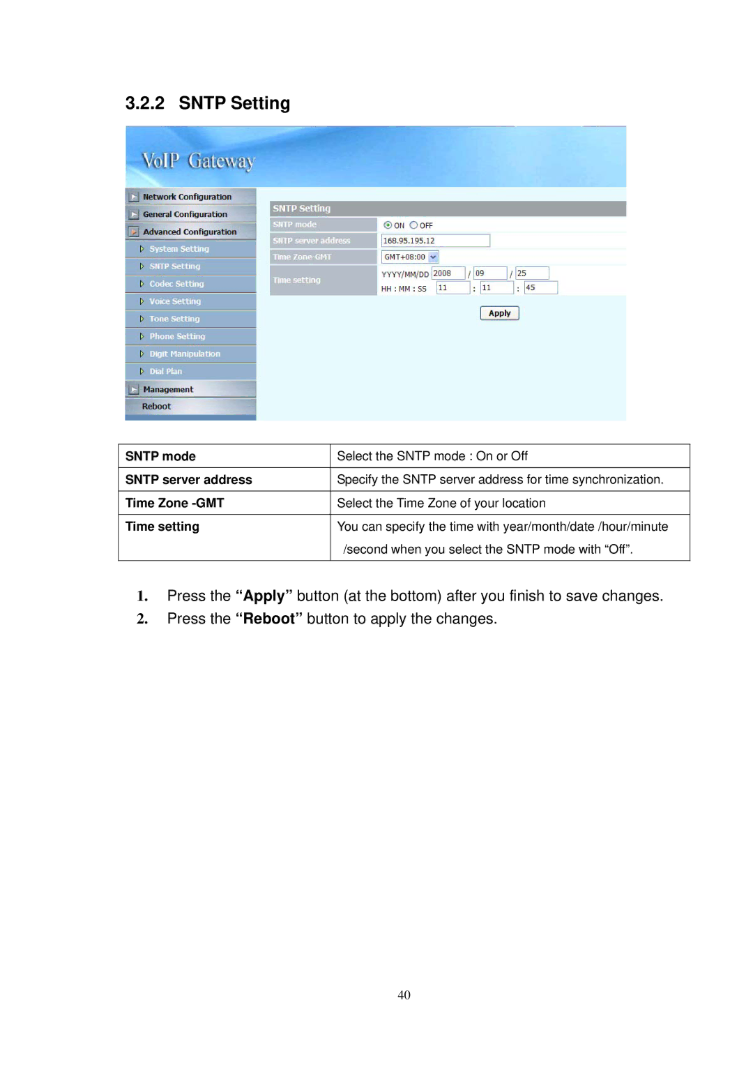 NEC SP5008A user manual Sntp Setting 