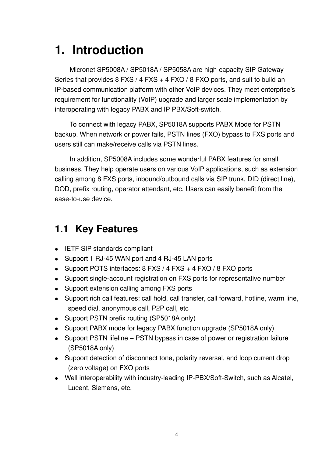 NEC SP5008A user manual Introduction, Key Features 