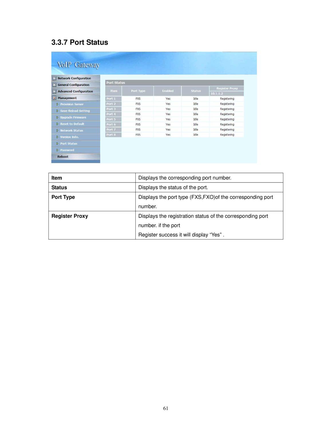 NEC SP5008A user manual Port Status, Port Type, Register Proxy 