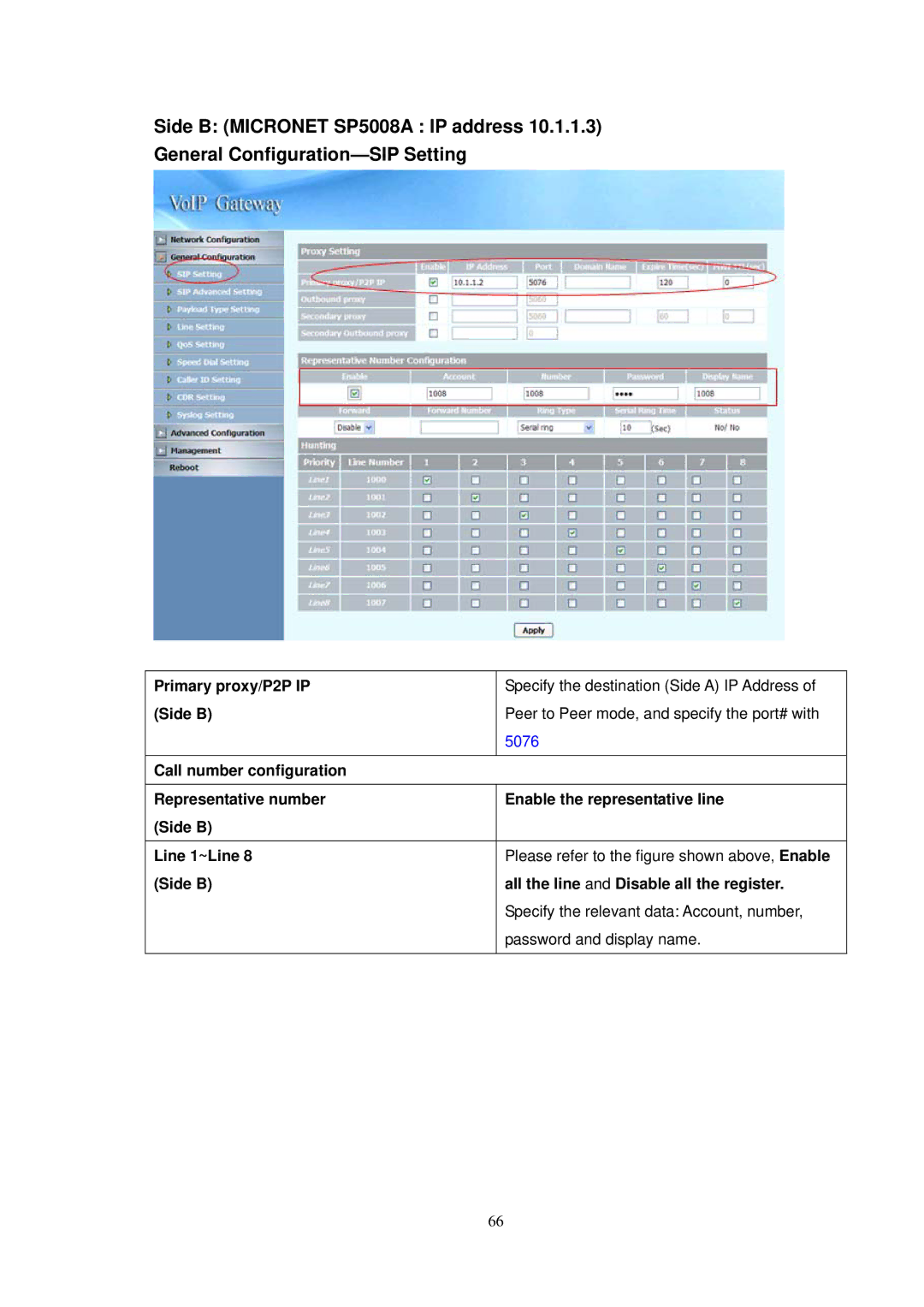 NEC SP5008A user manual Enable the representative line 