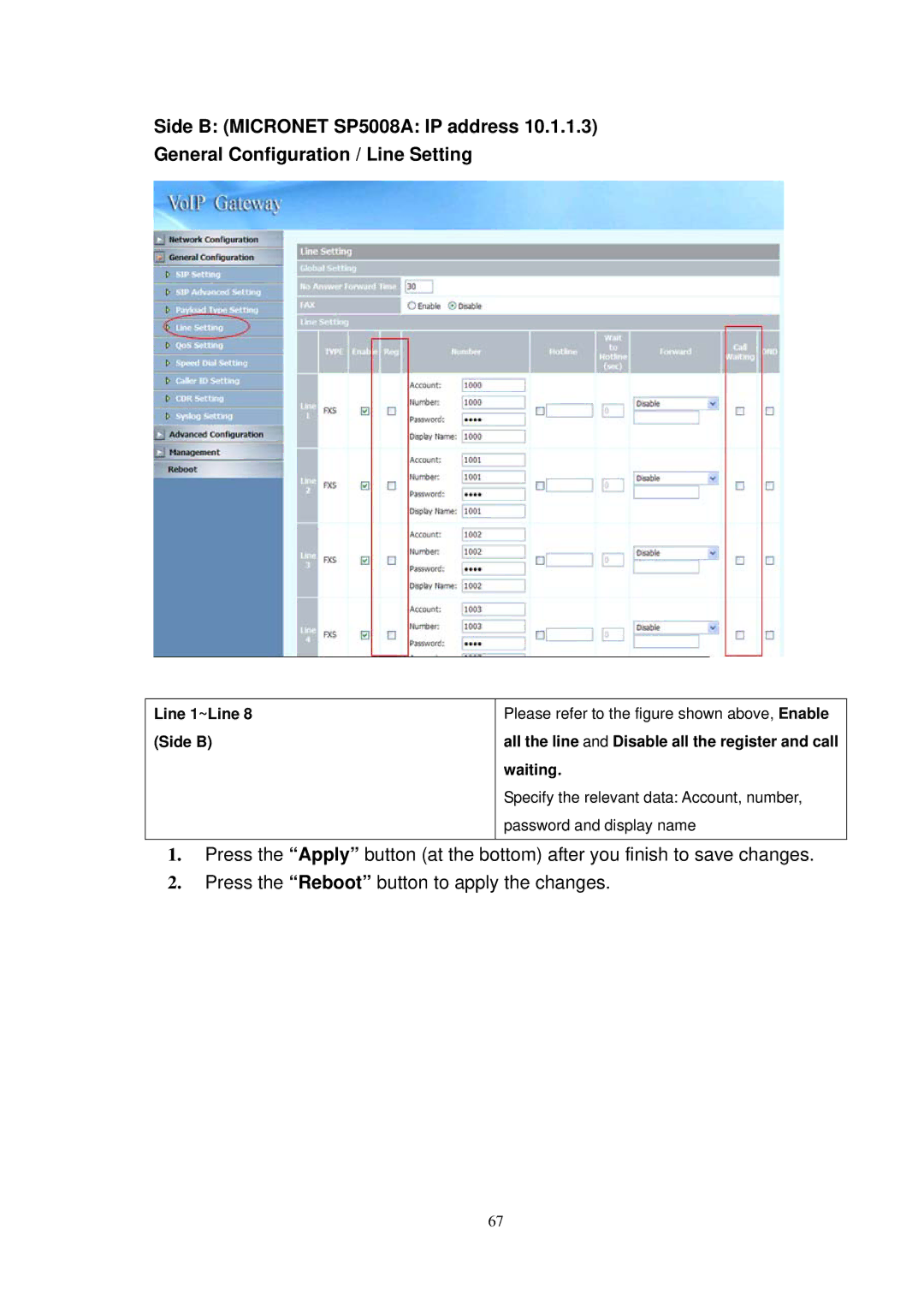 NEC SP5008A user manual Line 1~Line 8 Side B 